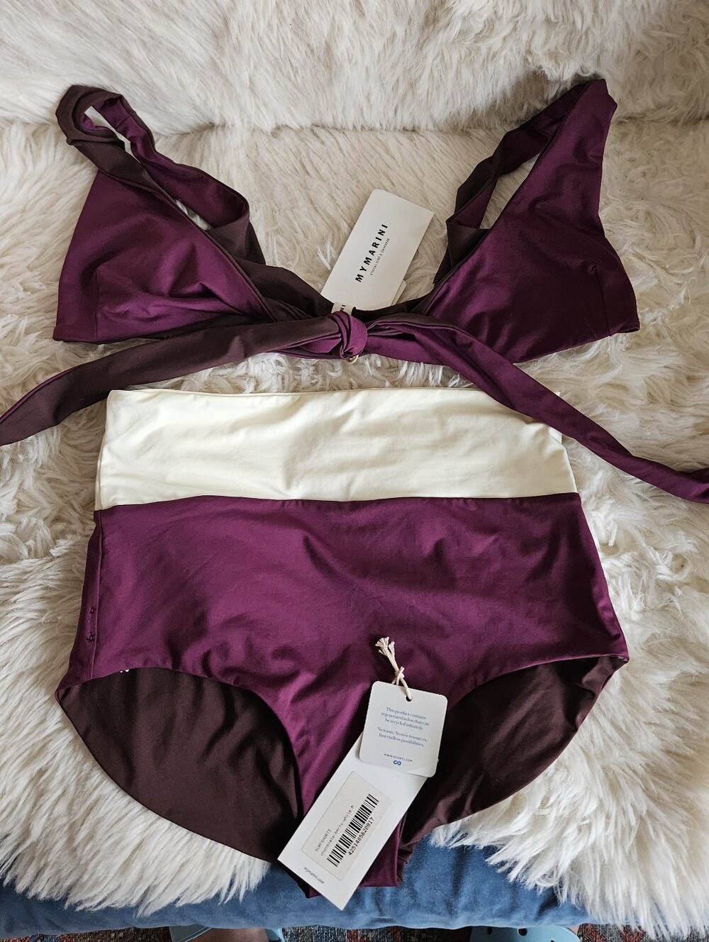 NWT MYMARINI Reversible High Waisted Two-Piece Bikini Surfshorts Choc Berry S/M*